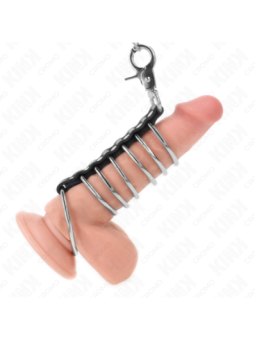 KINK - 7 ANNEAUX PÉNIS EN MÉTAL DE 3,8 CM À 5 CM CONNECTÉS AVEC DU CUIR ET UNE CHAÎNE EN MÉTAL 100 CM