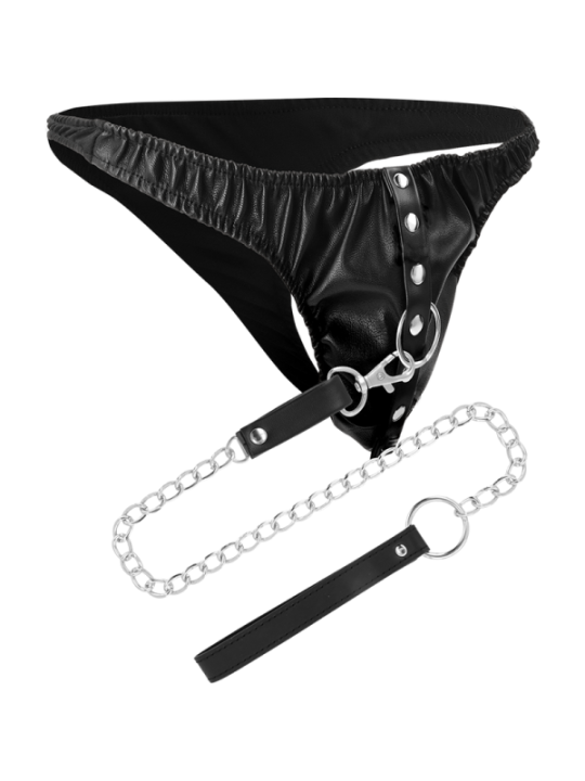 DARKNESS - STRING DE SOUMISSION AVEC CHAÎNE EN MÉTAL