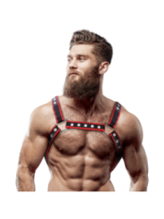 FETISH SUBMISSIVE ATTITUDE - HARNAIS DE POITRINE BULLDOG EN CUIR ÉCOLOGIQUE POUR HOMMES NOIR/ROUGE