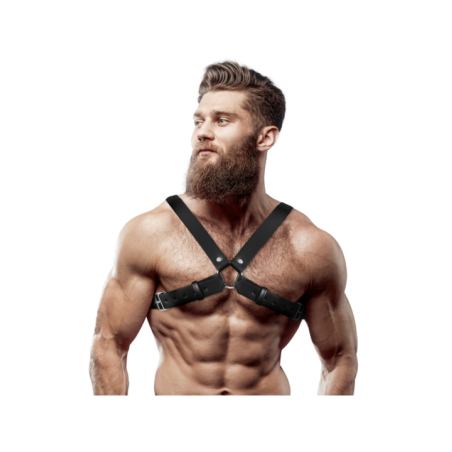 FETISH SUBMISSIVE ATTITUDE - HARNAIS DE POITRINE RÉGLABLE EN ÉCO-CUIR POUR HOMMES AVEC CROIX BULLDOG