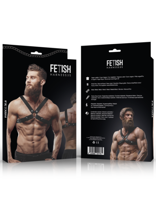 FETISH SUBMISSIVE ATTITUDE - HARNAIS DE POITRINE RÉGLABLE EN ÉCO-CUIR POUR HOMMES AVEC CROIX BULLDOG