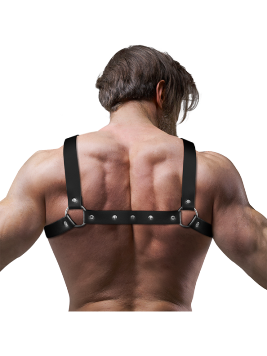 FETISH SUBMISSIVE ATTITUDE - HARNAIS DE POITRINE RÉGLABLE EN ÉCO-CUIR POUR HOMMES AVEC CROIX BULLDOG