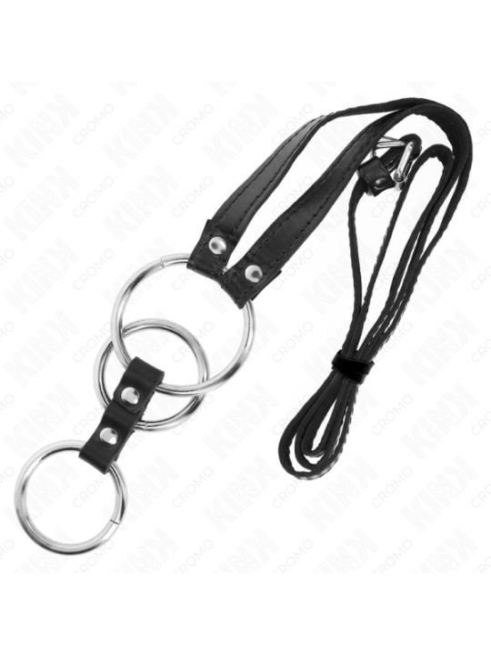 KINK - ANNEAU PÉNIS TRIPLE MÉTAL 3,8 CM À 5 CM AVEC CEINTURE EN CUIR 112 CM