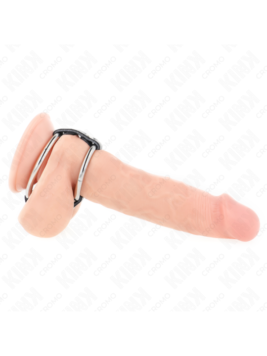 KINK - DOUBLE ANNEAU PÉNIS EN MÉTAL DE 3,8 CM À 5 CM CONNECTÉ AU CUIR