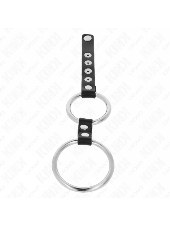 KINK - DOUBLE ANNEAU PÉNIS EN MÉTAL DE 3,8 CM À 5 CM CONNECTÉ AU CUIR