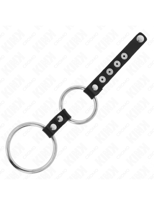 KINK - DOUBLE ANNEAU PÉNIS EN MÉTAL DE 3,8 CM À 5 CM CONNECTÉ AU CUIR