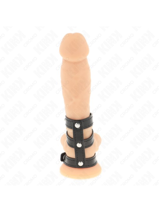 KINK - ANNEAU PÉNIS EN CUIR TRIPLE AVEC FERMETURE À PRESSION