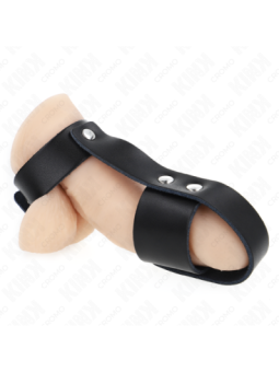KINK - ANNEAU DE CAGE À PÉNIS EN CUIR AVEC SÉPARATEUR DE BALLES RÉGLABLE