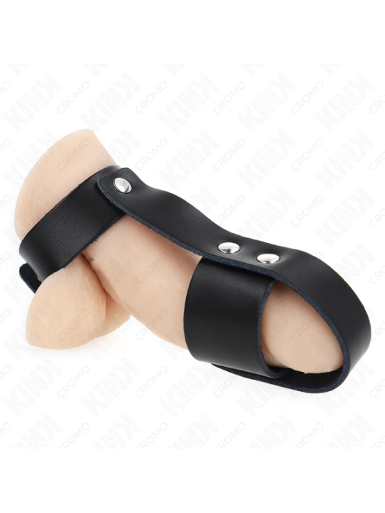KINK - ANNEAU DE CAGE À PÉNIS EN CUIR AVEC SÉPARATEUR DE BALLES RÉGLABLE