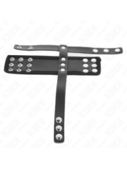 KINK - ANNEAU DE CAGE À PÉNIS EN CUIR AVEC SANGLE RÉGLABLE DE SÉPARATION DES BALLES REVÊTUEUSE