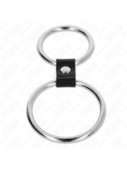 KINK - DOUBLE ANNEAU PÉNIS EN MÉTAL DE 3,7 CM À 5 CM RELIE PAR SANGLE EN CUIR MODÈLE 1