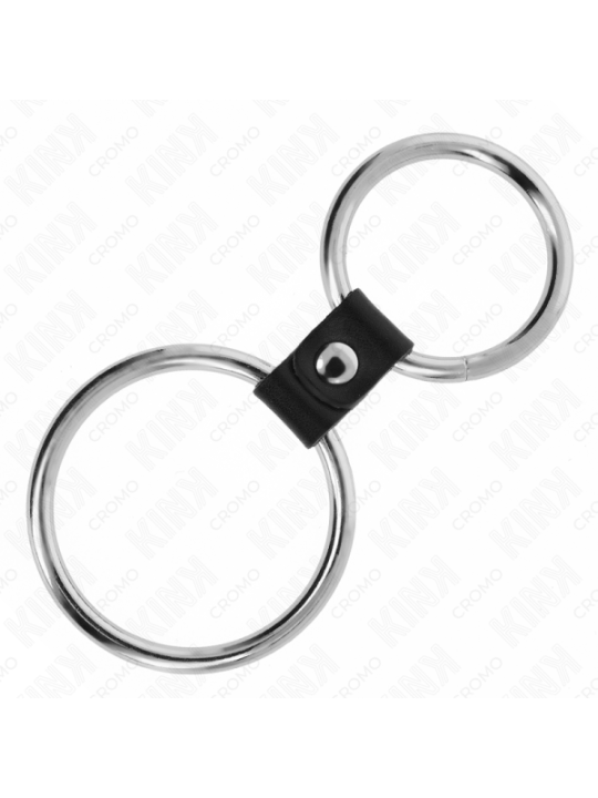 KINK - DOUBLE ANNEAU PÉNIS EN MÉTAL DE 3,7 CM À 5 CM RELIE PAR SANGLE EN CUIR MODÈLE 1