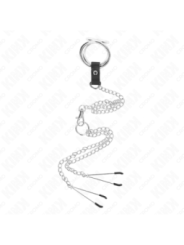 KINK - ANNEAU PÉNIS EN MÉTAL TRIPLE CHROME 3 CM À 4,5 CM AVEC CHAÎNE EN MÉTAL DE 26 CM ET PINCES À TÉTONS