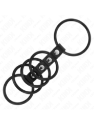 KINK - 5 ANNEAUX PÉNIS EN SILICONE DE 3,8 CM À 4,8 CM CONNECTÉS PAR DU CUIR
