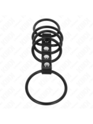 KINK - 5 ANNEAUX PÉNIS EN SILICONE DE 3,8 CM À 4,8 CM CONNECTÉS PAR DU CUIR