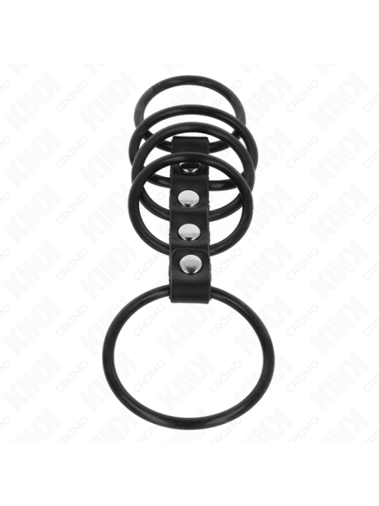 KINK - 5 ANNEAUX PÉNIS EN SILICONE DE 3,8 CM À 4,8 CM CONNECTÉS PAR DU CUIR