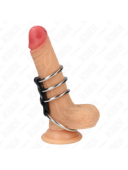 KINK - 4 ANNEAUX PÉNIS EN MÉTAL DE 3,7 CM À 5 CM CONNECTÉS PAR DU CUIR