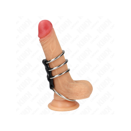 KINK - 4 ANNEAUX PÉNIS EN MÉTAL DE 3,7 CM À 5 CM CONNECTÉS PAR DU CUIR
