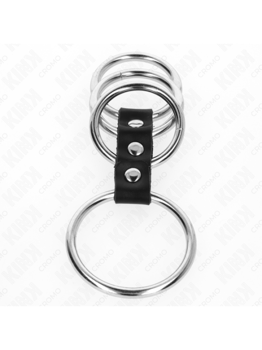 KINK - 4 ANNEAUX PÉNIS EN MÉTAL DE 3,7 CM À 5 CM CONNECTÉS PAR DU CUIR