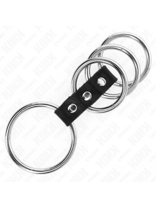 KINK - 4 ANNEAUX PÉNIS EN MÉTAL DE 3,7 CM À 5 CM CONNECTÉS PAR DU CUIR