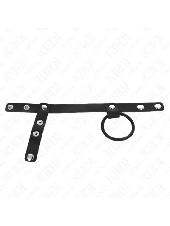 KINK - ANNEAU PÉNIS EN SILICONE 3,8 CM AVEC SÉPARATEUR DE BALLES ET SANGLE EN CUIR 22 X 1,5 CM