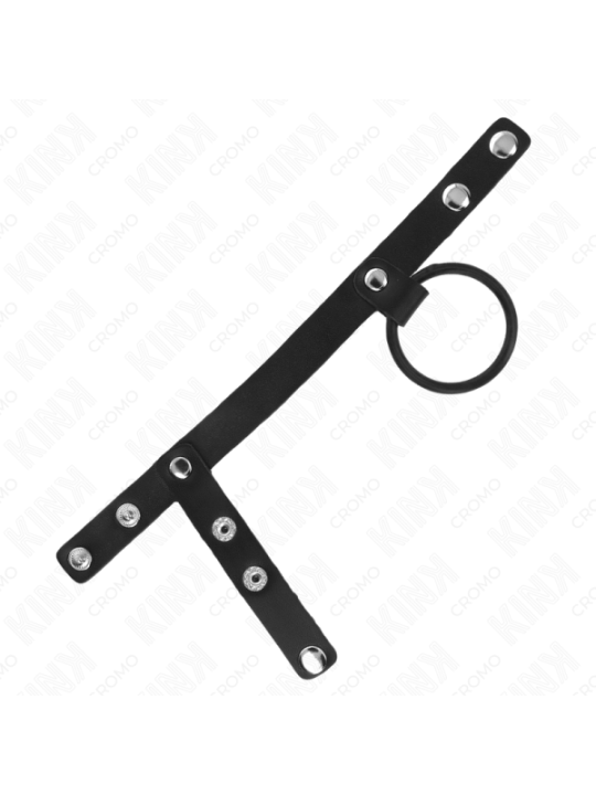 KINK - ANNEAU PÉNIS EN SILICONE 3,8 CM AVEC SÉPARATEUR DE BALLES ET SANGLE EN CUIR 22 X 1,5 CM