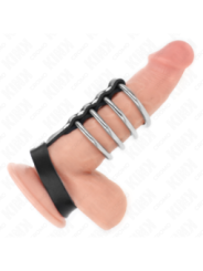 KINK - 4 ANNEAUX PÉNIS EN MÉTAL 3,8 CM CONNECTÉS AVEC SANGLE EN CUIR 22 X 1,5 CM ET FERMETURE À PRESSION