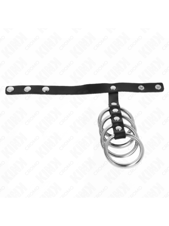 KINK - 4 ANNEAUX PÉNIS EN MÉTAL 3,8 CM CONNECTÉS AVEC SANGLE EN CUIR 22 X 1,5 CM ET FERMETURE À PRESSION