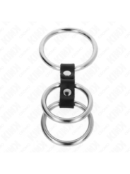 KINK - ANNEAU PÉNIS TRIPLE MÉTAL 3,7 CM À 5 CM CONNECTÉ AU CUIR