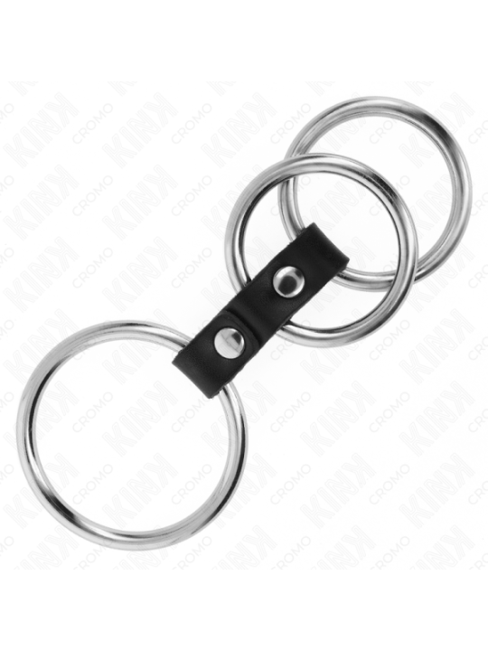 KINK - ANNEAU PÉNIS TRIPLE MÉTAL 3,7 CM À 5 CM CONNECTÉ AU CUIR