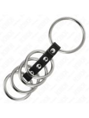 KINK - 5 ANNEAUX PÉNIS DE 3,7 CM À 5 CM EN MÉTAL RELIES PAR DU CUIR