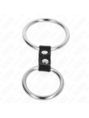 KINK - DOUBLE ANNEAU PÉNIS EN MÉTAL DE 3,7 CM À 5 CM RELIE PAR SANGLE EN CUIR MODÈLE 2