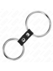 KINK - DOUBLE ANNEAU PÉNIS EN MÉTAL DE 3,7 CM À 5 CM RELIE PAR SANGLE EN CUIR MODÈLE 2
