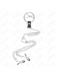 KINK - ANNEAU PÉNIS EN MÉTAL TRIPLE CHROME 3,8 CM À 5 CM AVEC CHAÎNE EN MÉTAL DE 26 CM ET PINCES À TÉTONS MODÈLE 1