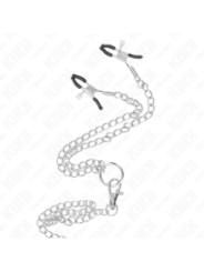KINK - ANNEAU PÉNIS EN MÉTAL TRIPLE CHROME 3,8 CM À 5 CM AVEC CHAÎNE EN MÉTAL DE 26 CM ET PINCES À TÉTONS MODÈLE 1