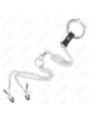 KINK - ANNEAU PÉNIS EN MÉTAL TRIPLE CHROME 3,8 CM À 5 CM AVEC CHAÎNE EN MÉTAL DE 26 CM ET PINCES À TÉTONS MODÈLE 1