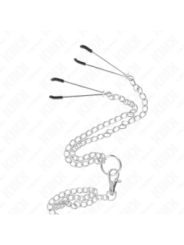 KINK - ANNEAU PÉNIS EN MÉTAL TRIPLE CHROME 3,8 CM À 5 CM AVEC CHAÎNE EN MÉTAL DE 26 CM ET PINCES À TÉTONS MODÈLE 2