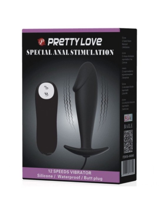PRETTY LOVE - PLUG ANAL EN SILICONE FORME PÉNIS ET 12 MODES DE VIBRATION NOIR