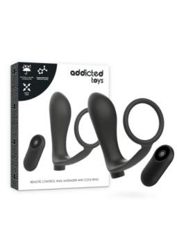 ADDICTED TOYS - ANNEAU PÉNIS AVEC TÉLÉCOMMANDE PLUG ANAL NOIR RECHARGEABLE