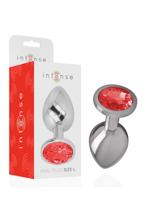INTENSE - PLUG ANAL EN MÉTAL ALUMINIUM AVEC CRISTAL ROUGE TAILLE L