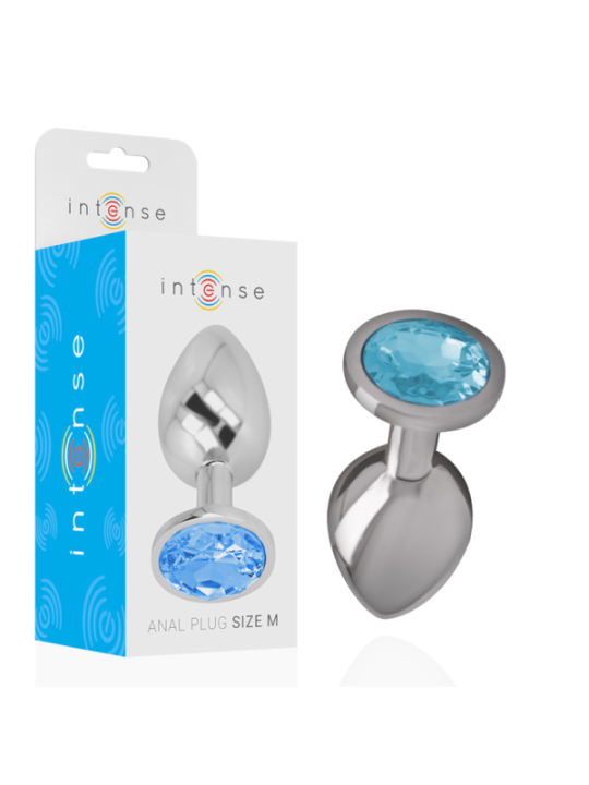 INTENSE - PLUG ANAL EN MÉTAL ALUMINIUM AVEC VERRE BLEU TAILLE M