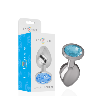 INTENSE - PLUG ANAL EN MÉTAL ALUMINIUM AVEC VERRE BLEU TAILLE M