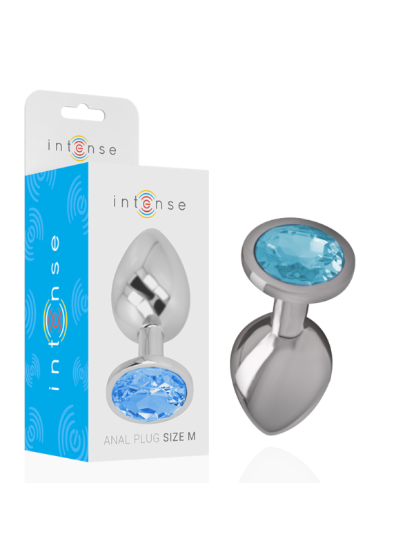 INTENSE - PLUG ANAL EN MÉTAL ALUMINIUM AVEC VERRE BLEU TAILLE M