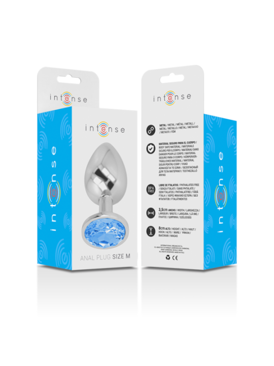 INTENSE - PLUG ANAL EN MÉTAL ALUMINIUM AVEC VERRE BLEU TAILLE M
