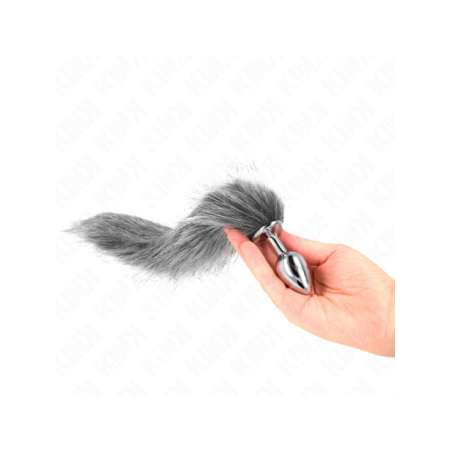 KINK - PLUG ANAL TAILLE S 7 X 3 CM AVEC QUEUE SYNTHÉTIQUE 40 CM GRIS