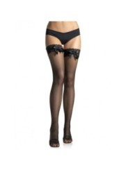 LEG AVENUE - COLLANT RÉSILLE NOIR AVEC DENTELLE SUPÉRIEURE ET DÉTAIL NOEUD