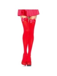 LEG AVENUE - CUISSES HAUTES EN NYLON AVEC NOEUD ROUGE TAILLE UNIQUE