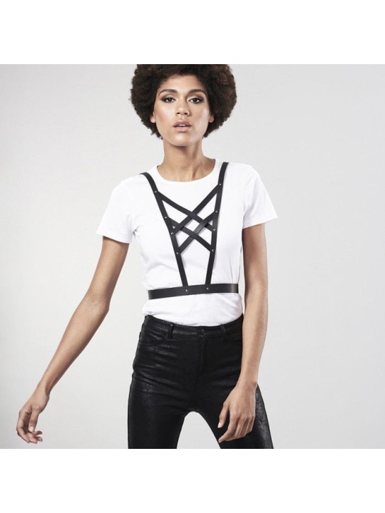 BIJOUX - INDISCRETS MAZE HARNAIS CROISÉ AVEC COLLIER NOIR