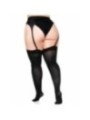 LEG AVENUE - CUISSES HAUTES EN NYLON NOIR AVEC NOEUD NOIR GRANDE TAILLE