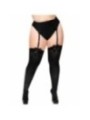 LEG AVENUE - CUISSES HAUTES EN NYLON NOIR AVEC NOEUD NOIR GRANDE TAILLE